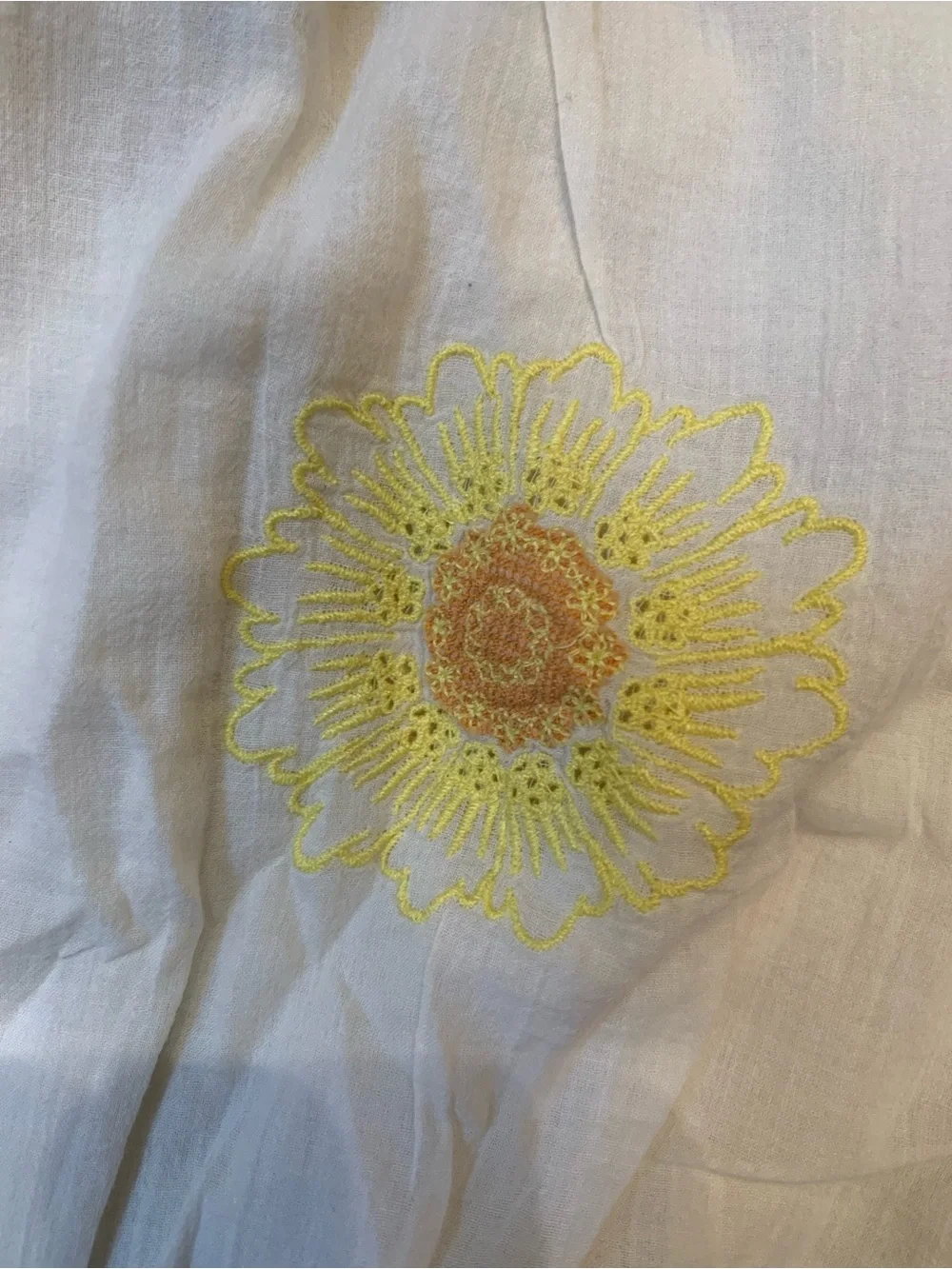 Free People White Puff-Sleeve Sunflower Embroidered Top